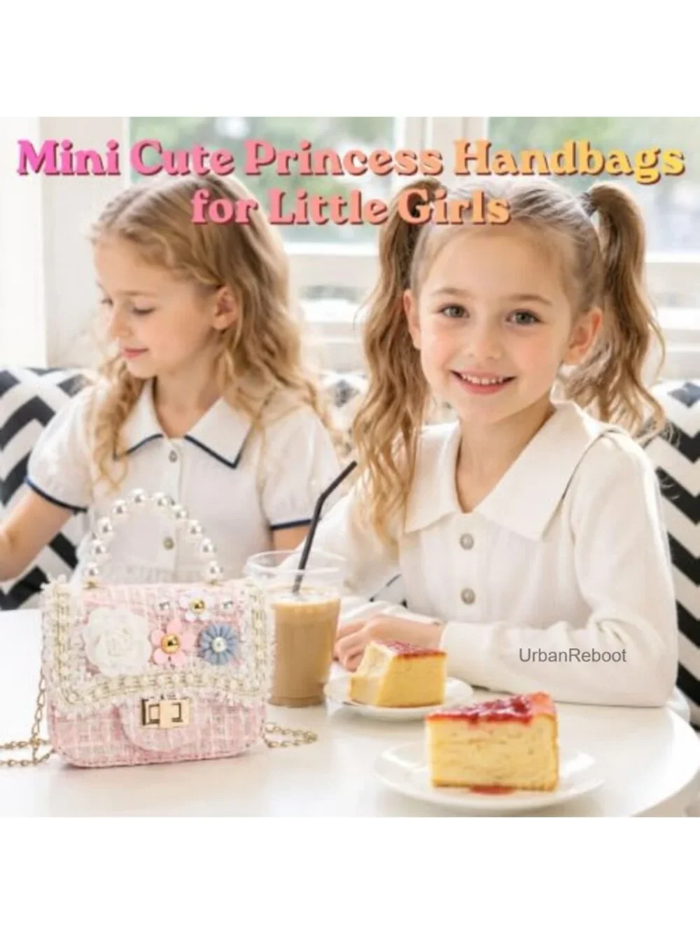 Girls Mini Purse with Sunglasses PU Leather Pearl Flower Chain Bag